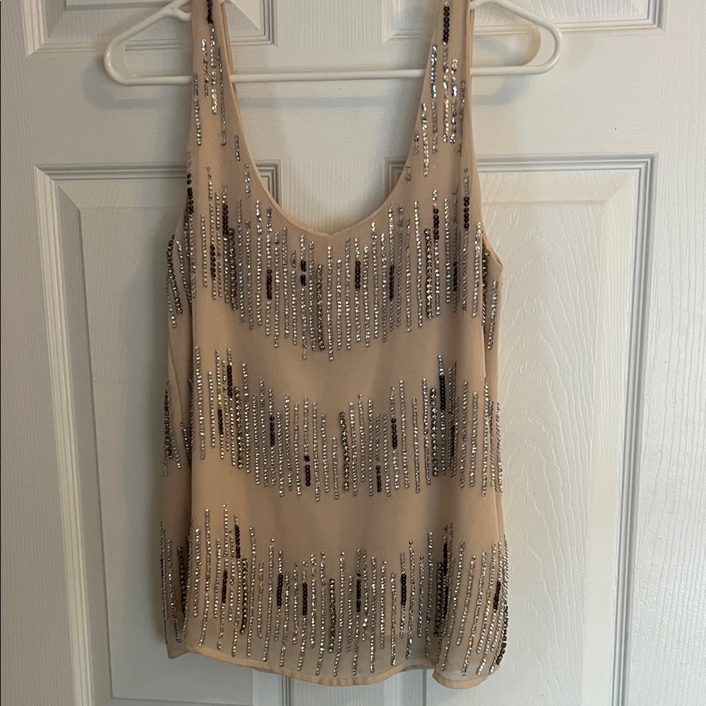 Rhinestone Beaded Sleeveless Tank Top - Nude